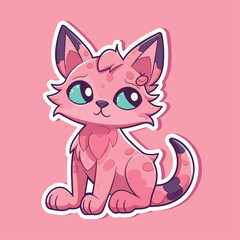 Vector So cute cat with big eyes Isolated sticker illustration Childish design print on t-shirt and etc funny happy kitten fairy tale cat sorceress