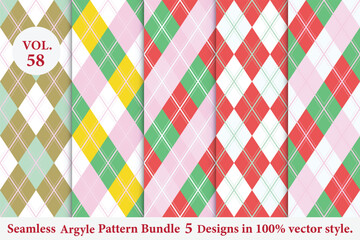 Argyle Pattern Bundle 5 designs Vol.58,geometric,Knitted,plaid
