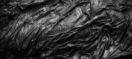 Black plastic crumpled texture. Generative AI technology.