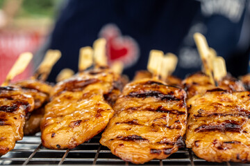 Fried chicken and grilled pork are popular breakfast dishes.