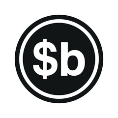 Bolivian boliviano coin symbol. black and white Flat currency icon. currency of The Bolivia. Vector illustration.