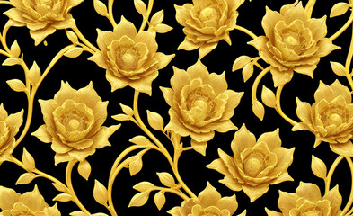 Abstract gold background, fantastic golden metal floral patterns wallpaper. Generative Ai.