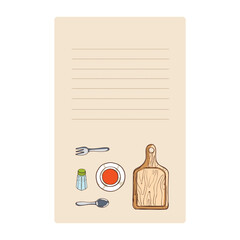 Kitchen utensils and cookbook page. Vector illustration.