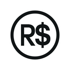 Brazilian Real coin symbol. black and white Flat currency icon. currency of The Brazil. Vector illustration.
