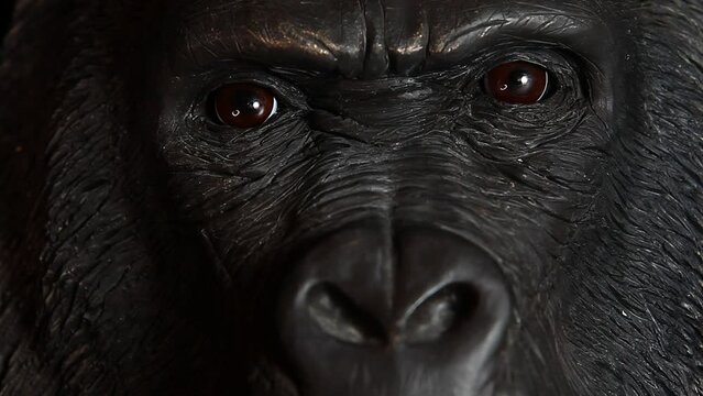 footage of gorilla head dark background 