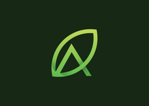 Green leaf symbol + A letter logo design