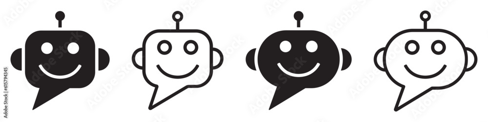 Wall mural set of chat bot icon. robot, support bot, service online support, smiling robot. chat bot for custom