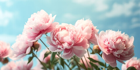 The large, beautiful pink peonies are stunning against the light background.