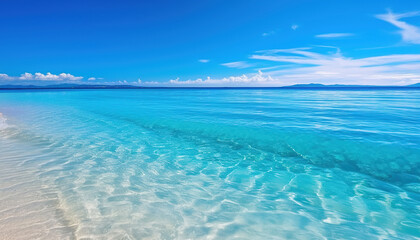 Obraz premium Beautiful seascape with sandy beach with few palm trees and blue lagoon 