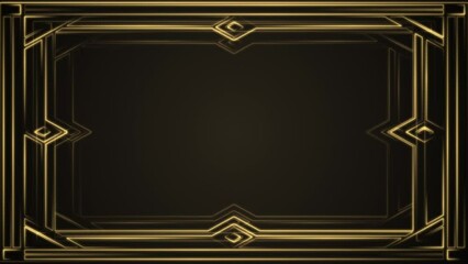Elegant vintage golden Art Deco frame background animation. This   gold 1920s style motion background with flowing ornate lines is 4K and a seamless loop. Suitable for text intros or titles.