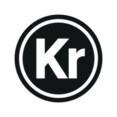 Danish Krone coin symbol. black and white Flat currency icon. Currency of The Denmark. Vector illustration.