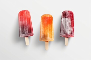 Top view, Orange and strawberry popsicles isolated on white background by generative ai