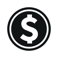 Dollar coin symbol. black and white Flat currency icon. currency of The USD. Vector illustration.