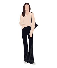 Beautiful and cute girl in stylish and fashionable clothes on a white background. Vector illustration in a flat style.