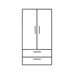 Wardrobe icon. Big cupboard. Black contour linear silhouette. Front view. Editable strokes. Vector simple flat graphic illustration. Isolated object on a white background