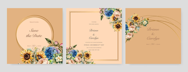Fototapeta na wymiar colorful colourful floral flower elegant wedding invitation watercolor