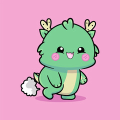 Cute Baby Green Dragon Cartoon Vector Icon Illustration. Animal Nature Icon Concept Isolated Premium Vector. Flat Cartoon Style