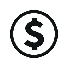 Dollar coin symbol. black and white Flat currency icon. currency of The USD. Vector illustration.