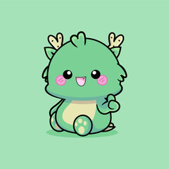 Cute Baby Green Dragon Sitting Cartoon Vector Icon Illustration. Animal Nature Icon Concept Isolated Premium Vector. Flat Cartoon Style