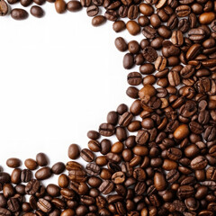 Coffee beans on a white background. Background with copy space, square. AI generative.