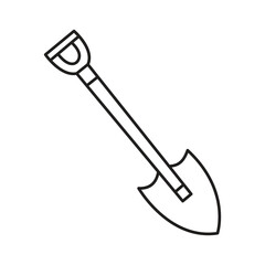 One single shovel vector icon outlined isolated on square white background. Simple flat minimalist outlined drawing with farming theme.