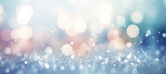 Shiny white christmas snow glitter lights sparkle bokeh background. Generative AI technology.	