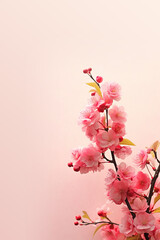 Obraz premium Beautiful blooming branch of cherry sky background with sapce for text