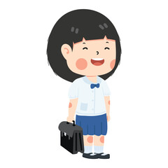 Cute girl student  holding  bag education