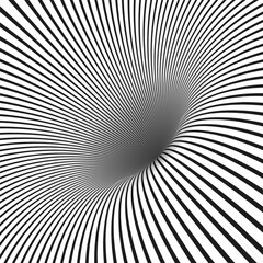 Abstract optical illusion. Hypnotic spiral tunnel with black and white lines. Vector illustration.