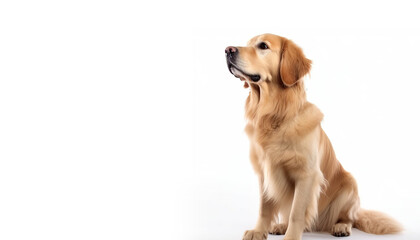 Golden Retriever dog isolated on white and yellow background.Close-up portrait