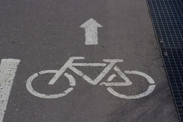 sign on pavement bicycle white paint arrow