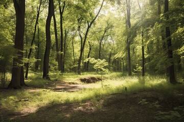 Green Forest Landscape with Sunlight, Background Wallpaper