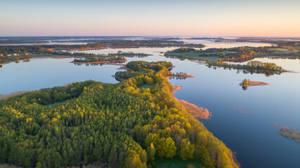 Obraz premium Aerial photo of beautiful lakes in the morning