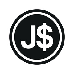 Jamaican Dollar coin symbol. black and white Flat currency icon. currency of The Jamaica. Vector illustration.