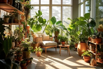 Potted Plants Indoor Garden Room with Houseplants, Background 
