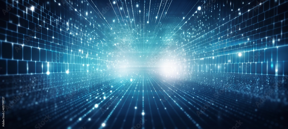 Poster blue rays energy burst matrix technology background. generative ai technology.