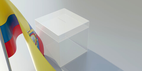 Ecuador elections, Voting box and national flag. 3d