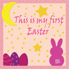 easter greeting card with bunny, baby card, milestone, baby girl