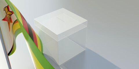 Zimbabwe elections, Voting box and national flag. 3d
