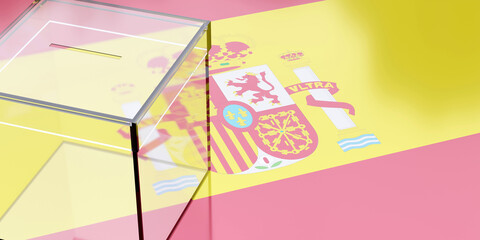 Spain elections, Voting box and national flag. 3d
