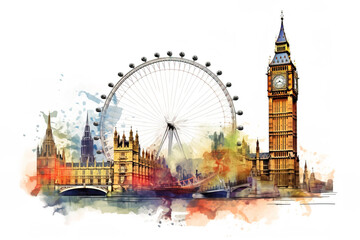 Watercolor style painting / sketch of London - obrazy, fototapety, plakaty