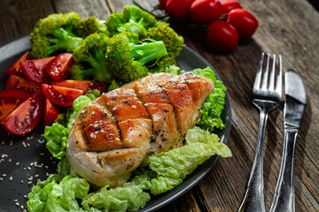 Baked chicken fillet with vegetables in a plate