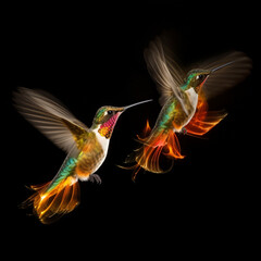 ight painting photo, hummingbirds fluttering in the wind beautiful visuals