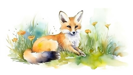watercolor painting of a fox