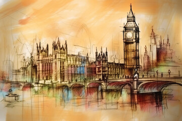 Naklejka premium Watercolor style painting / sketch of London