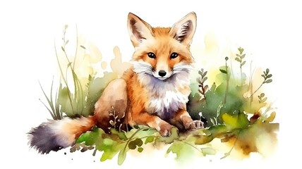 Obraz premium watercolor painting of a fox