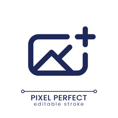 Obraz premium Add image pixel perfect linear ui icon. Insert photo into footage. Editing tool. Overlay picture on video. GUI, UX design. Outline isolated user interface element for app and web. Editable stroke