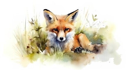 Obraz premium watercolor painting of a fox