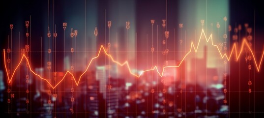 Fototapeta na wymiar Global economy recession chart stock market analysis with blurred night city background. Generative AI technology.