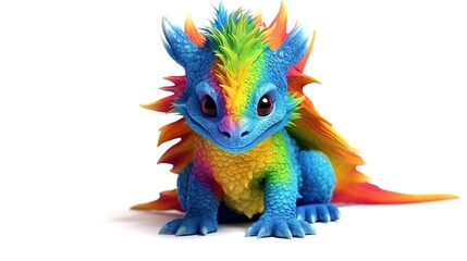 Multicolored colorful baby dragon on a white background, cartoon character. AI generation